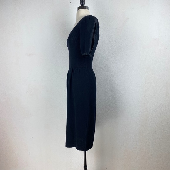 St. John Womens Basic Black Dress Small Marie Gray Knit Puff Sleeves - Picture 5 of 12